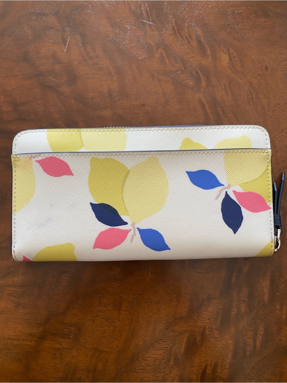 kate spade cream floral zip-around wallet with yellow blue and pink leaves - Picture 3 of 16